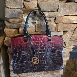 Elegant Burgundy Crocodile-Embossed Satchel